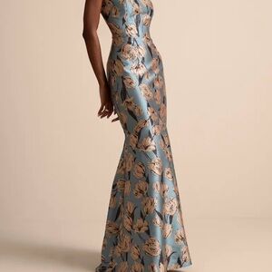 Lulu's Strapless Floral Blue and Cream Dress